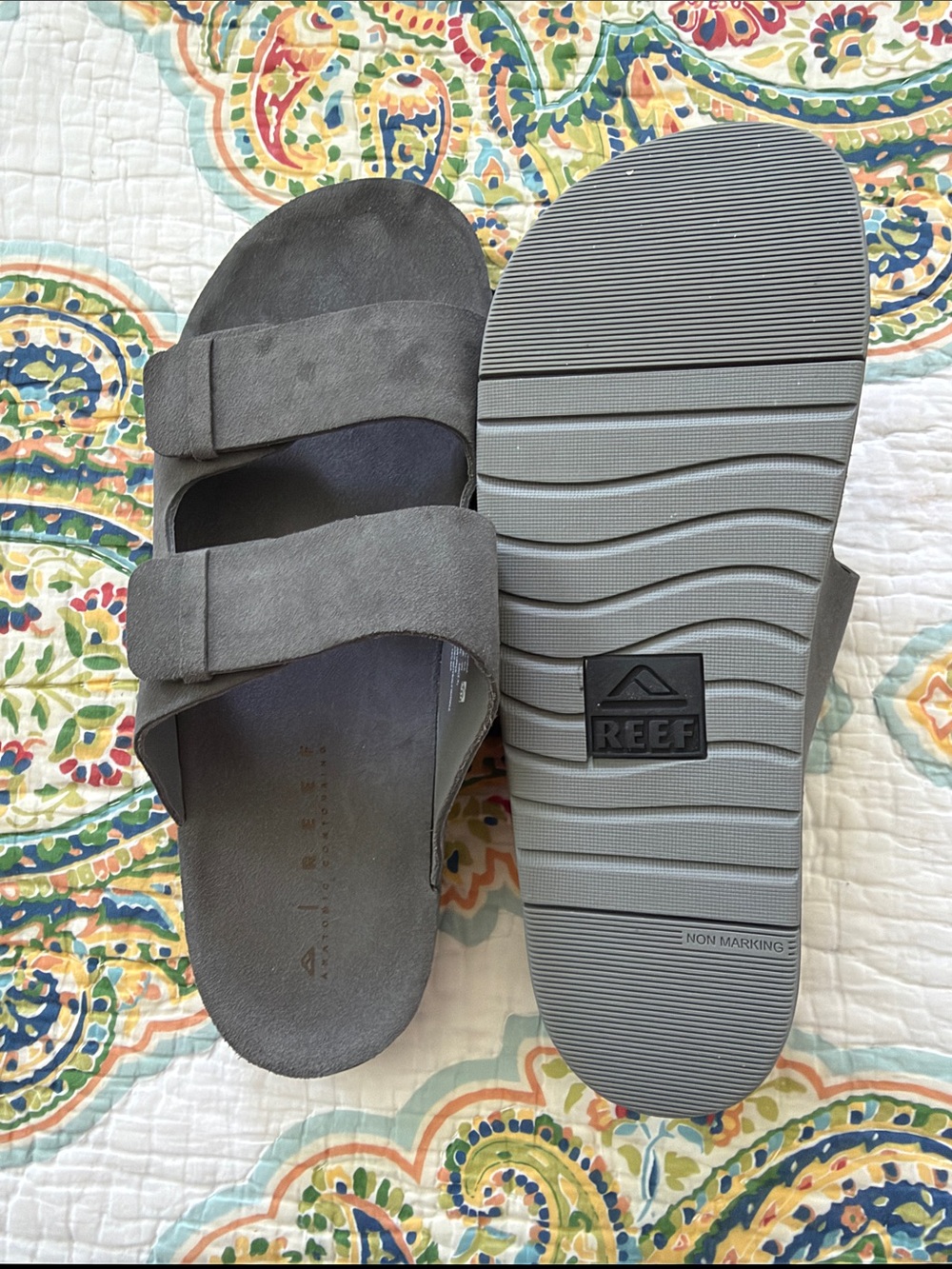 Reef Men’s Gray Double-Strap Slide Sandals